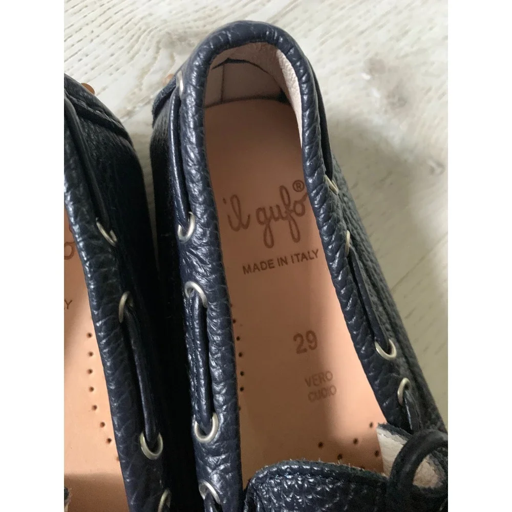 Il Gufo Kids Navy Pebbled Leather Driving Loafers Made in Italy Size 29‎ US 11.5